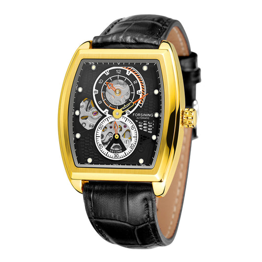 Men'S Fashion Casual Square Hollow Mechanical Watch Automatic Mechanical Watch