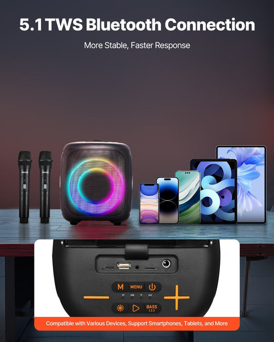 Karaoke Machine For Adults 4 In Portable Bluetooth Speaker 2 Wireless Microphone