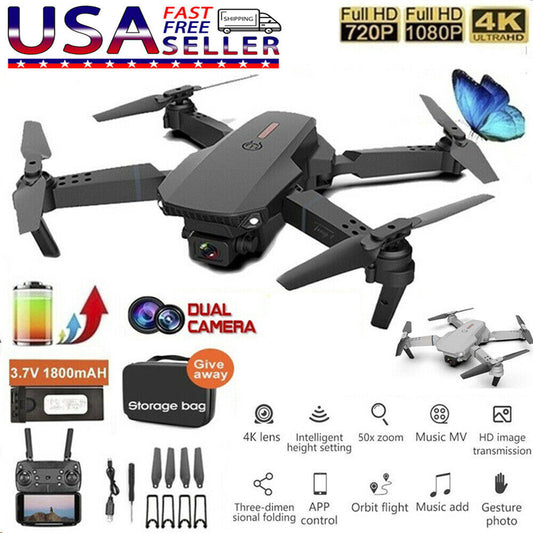 E88 Pro WIFI FPV Quadcopter With Fordable HD 4K Wide Angle Dual Camera Drone RC