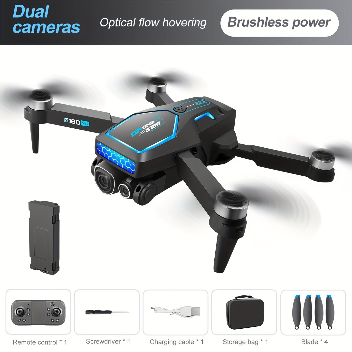 S180 Max Brushless Racing Drone 4k Camera HD Obstacle Avoidance WIFI FPV Quadcopter Optical Flow Positioning Radio Control Toy