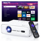 Aurzen Roku TV Smart Projector with Wifi and Bluetooth, Roku TV Built-in, 1080P FHD, DoIby Audio, Auto Focus & Keystone, Zoom, Movie Portable Outdoor Mini Projector for Soccer Football Game, White