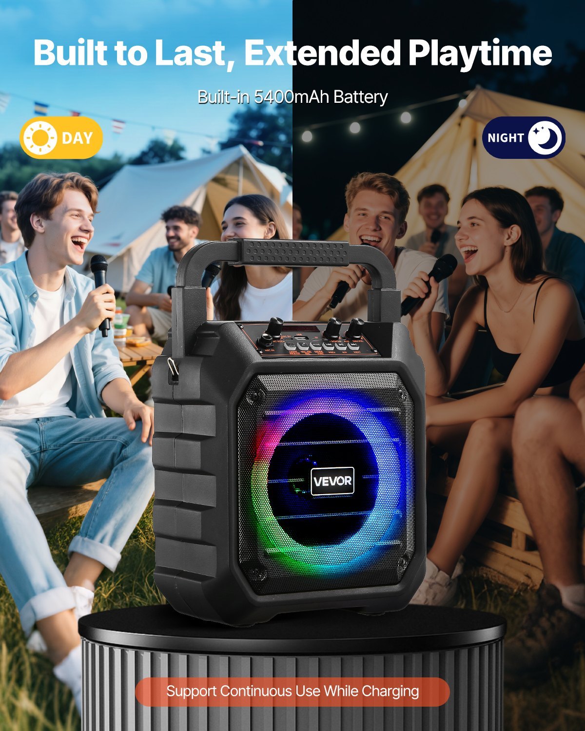 Karaoke Machine For Adults 6.5 In Portable Bluetooth Speaker With 2 Wireless Mic