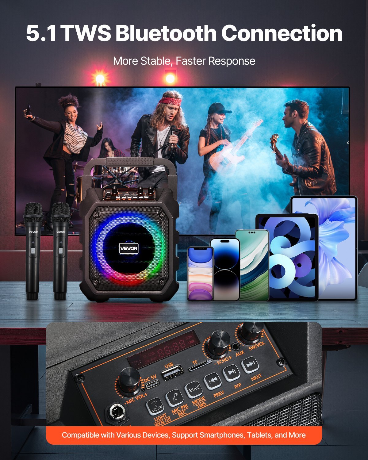 Karaoke Machine For Adults 6.5 In Portable Bluetooth Speaker With 2 Wireless Mic