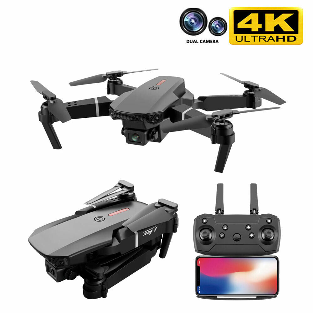 E88 Pro WIFI FPV Quadcopter With Fordable HD 4K Wide Angle Dual Camera Drone RC